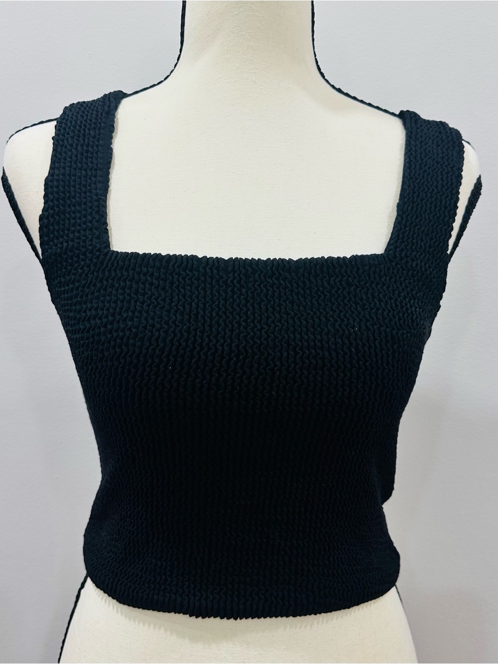 Z SUPPLY Shirred Ribbed Black Knit Square-Neck Tank Top Size XS/S